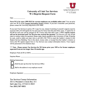 University of Utah W-2 Reprint Request Form