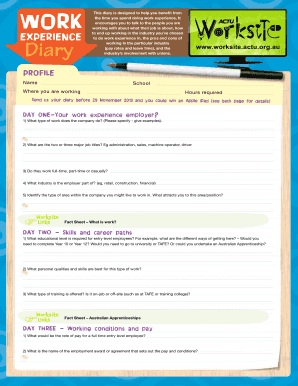Work Experience Diary Template