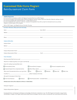 Guaranteed Ride Home Reimbursement Claim Form