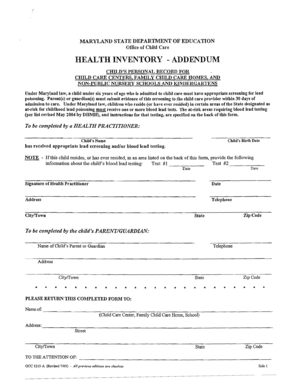 Maryland Child Care Lead Screening Form