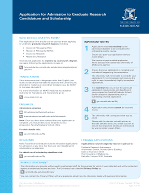Application for Graduate Research Candidature and Scholarship