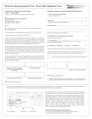 ICICI Prudential Life Insurance Direct Debit Application