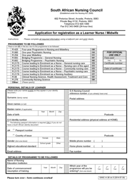 South African Learner Nurse Registration Application