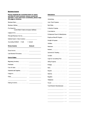 Business Income Deductions Worksheet