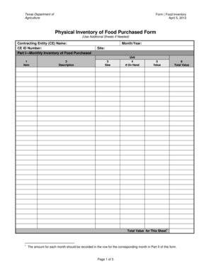 Texas Food Inventory Form