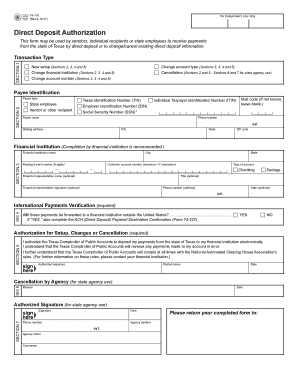 Texas Direct Deposit Authorization Form