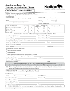 Application Form for Transfer to a School of Choice