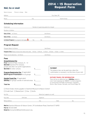 Stamford Museum School Visit Reservation Form