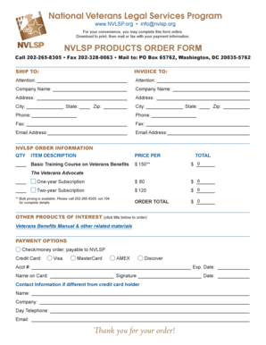 NVLSP Products Order Form