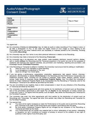Audio/Video/Photograph Consent Deed