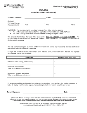 Asset Worksheet for Parent(s)