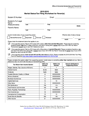 2015-2016 Marital Status/Tax Filing Worksheet for Parents