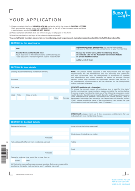 Bupa Health Insurance Application Form
