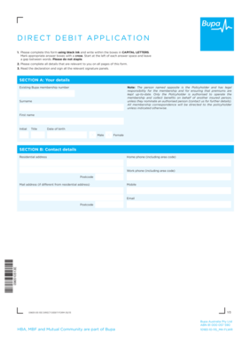 Bupa Direct Debit Application Form