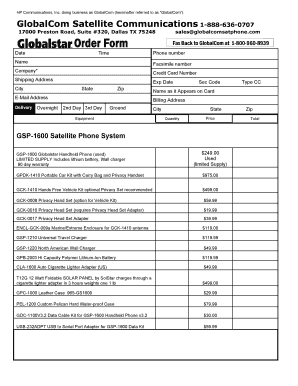 Globalstar Satellite Phone Order Form