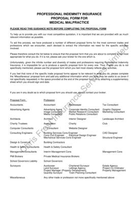 Medical Malpractice Professional Indemnity Insurance Proposal Form