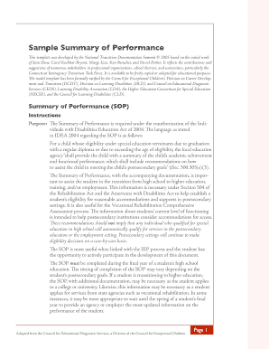 Summary of Performance for Special Education Students