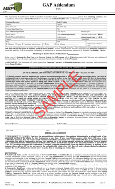 GAP Addendum for Vehicle Financing Contract