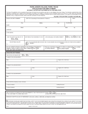 Paris Junior College Employment Application