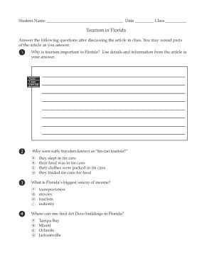 Florida Tourism Class Worksheet