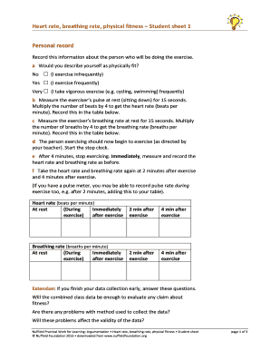 Physical Fitness Student Sheet