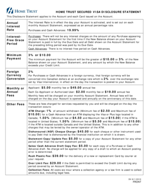 Home Trust Secured Visa Disclosure Statement
