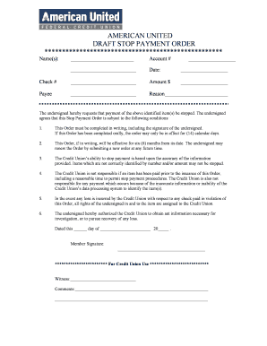 American United Stop Payment Order