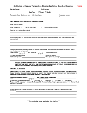 Notification of Disputed Transaction Form