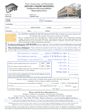 University of Manitoba Conference Accommodation Reservation Form