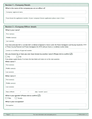 Company Officer Form Supporting a Company Application