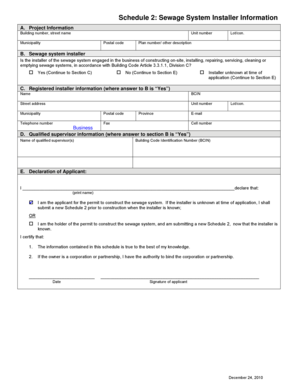Sewage System Installer Information Form
