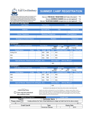 Summer Camp Registration Form