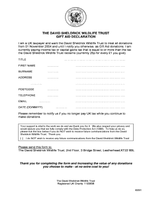 David Sheldrick Wildlife Trust Gift Aid Declaration