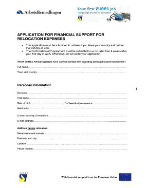EU Financial Support Application for Relocation Expenses