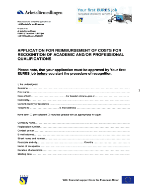 Application for Reimbursement of Costs for Recognition of Qualifications