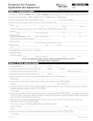 King County Commuter Van Program Application