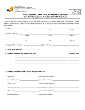 Professional Growth Plan and Record Form