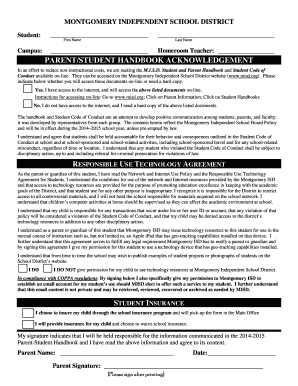Montgomery ISD Parent-Student Handbook Acknowledgement