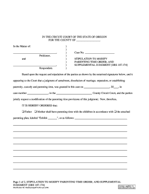 Stipulation to Modify Parenting Time Order