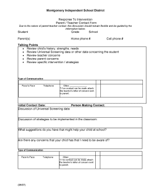 Parent Teacher Contact Form