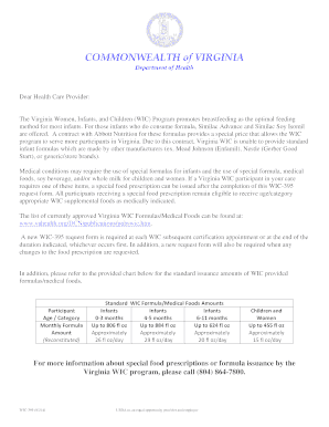 Virginia WIC Special Food Prescription Form