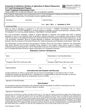 4-H Youth Medical Treatment Authorization Form