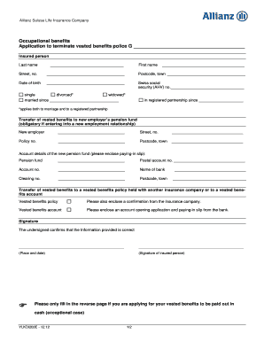 Allianz Suisse Vested Benefits Termination Application
