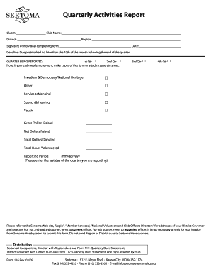 Sertoma Quarterly Activities Report