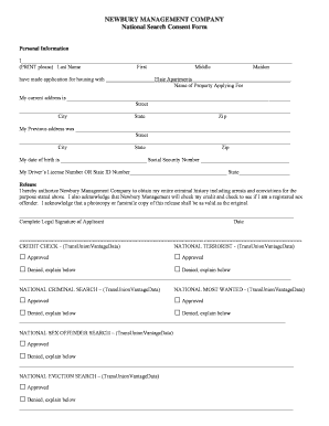 National Search Consent Form for Housing Application