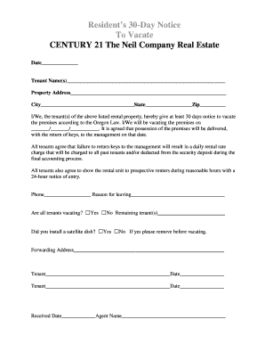 Resident’s 30-Day Notice to Vacate