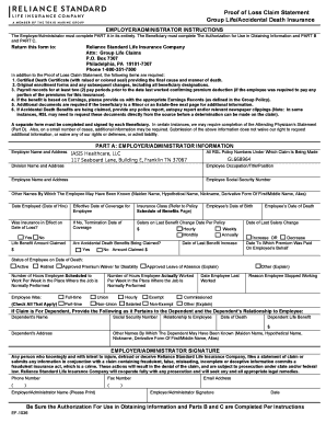 Proof of Loss Claim Statement for Group Life/Accidental Death Insurance