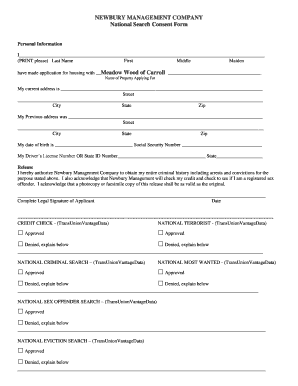 National Search Consent Form for Housing Application