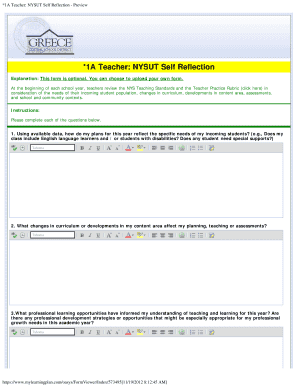 NYSUT Teacher Self Reflection Form