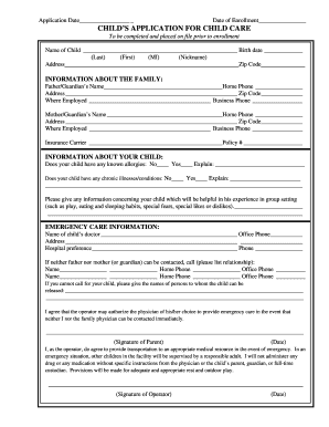 Child Care Application Form